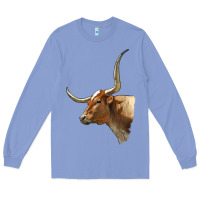 Colony Blue Texas Longhorn Cow Face Long Sleeve Tee - LillyAllenDesigns
