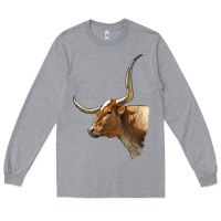 Heather Grey Texas Longhorn Cow Face Long Sleeve Tee - LillyAllenDesigns