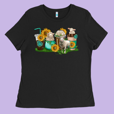 Sheep Coffee Cups Ladies Tee Designed By Texasbilliewilder