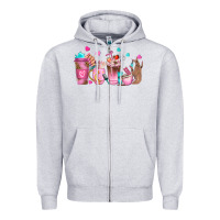 Heather Grey nail tech coffee cups Zipper Hoodie - NancyCooperArtShop