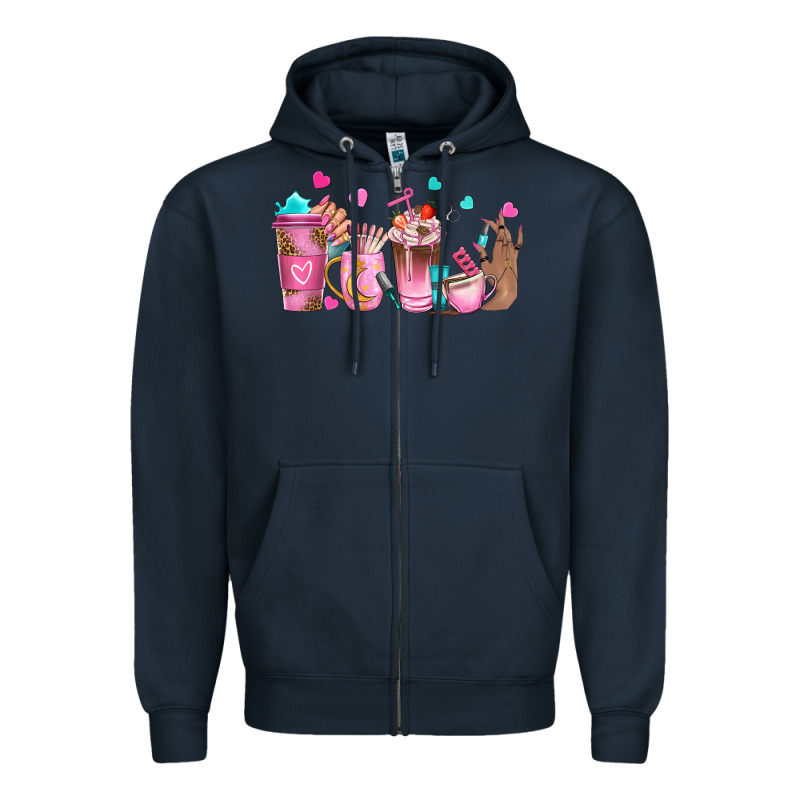 Nail Tech Coffee Cups Zipper Hoodie by NancyCooperArtShop | Teevron