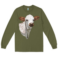 Army Green Texas Longhorn Calf Face Long Sleeve Tee - LillyAllenDesigns