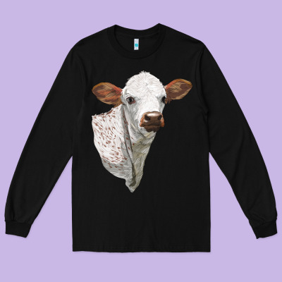 Texas Longhorn Calf Face Long Sleeve Tee Designed By Lillyallendesigns