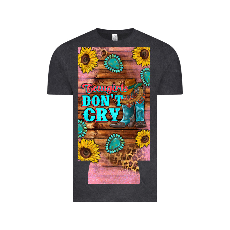 Cowgirls Don't Crty Boots Hat Sunflowers 12 Oz Can Cooler  (slim) Vintage Tee by Artiststas | Teevron