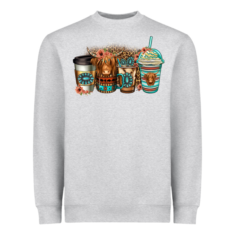 Serape Floral Longhaired Cow Coffee Cups Heavyweight Sweatshirt by Jasminsmagicworld | Teevron