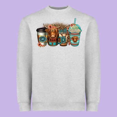 Serape Floral Longhaired Cow Coffee Cups Heavyweight Sweatshirt Designed By Jasminsmagicworld