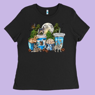 Wolf Coffee Cups Ladies Tee Designed By Texasbilliewilder