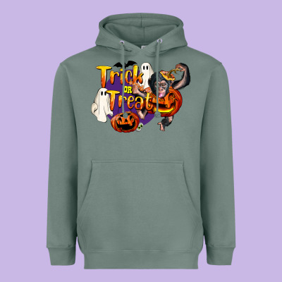 Trick Or Treat Chimpanzee Heavyweight Hoodie Designed By Lillyallendesigns