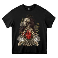 Black floral skeleton Heavy Core Tee - RanaPortraitStore