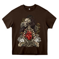 Chocolate Brown floral skeleton Heavy Core Tee - RanaPortraitStore