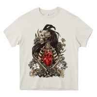 Cream floral skeleton Heavy Core Tee - RanaPortraitStore