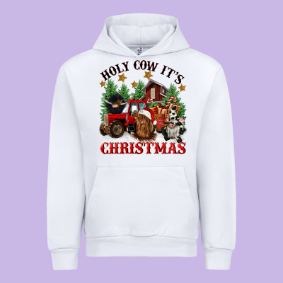 Holy Cow Its Christmas Urban Hoodie Designed By Cowgirlartshop
