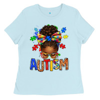 Baby Blue Autism Awareness afro messy bu Ladies Tee - texasbilliewilder