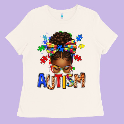 Autism Awareness Afro Messy Bu Ladies Tee Designed By Texasbilliewilder