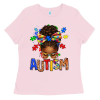 Bubblegum Pink Autism Awareness afro messy bu Ladies Tee - texasbilliewilder