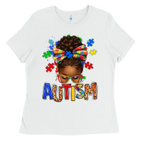 White Autism Awareness afro messy bu Ladies Tee - texasbilliewilder