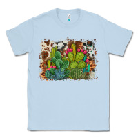 Dusty Blue watercolor cactus western background Classic Tee - BarkalooDesign