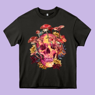 Heavy Core Tee Floral skeleton with mushrooms