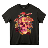 Asphalt Floral skeleton with mushrooms Heavy Core Tee - RanaPortraitStore