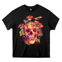 Black Floral skeleton with mushrooms Heavy Core Tee - RanaPortraitStore