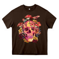 Chocolate Brown Floral skeleton with mushrooms Heavy Core Tee - RanaPortraitStore