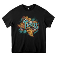 Black leopard cowhide sunflower texas map Heavy Core Tee - Artiststas