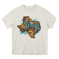 Cream leopard cowhide sunflower texas map Heavy Core Tee - Artiststas