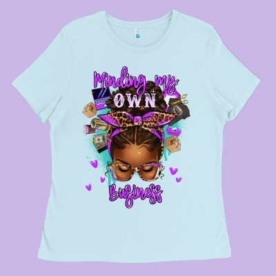 Minding My Own Business Afro Messy Bun Ladies Tee Designed By Texasbilliewilder