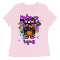 Bubblegum Pink minding my own business afro messy bun Ladies Tee - texasbilliewilder