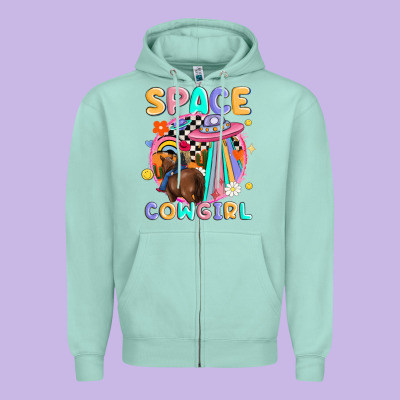 Space Cowgirl Zipper Hoodie Designed By Maliassmallbusiness