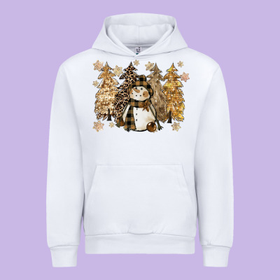 Snowman With Christmas Trees 11inches Urban Hoodie Designed By Cowgirlartshop