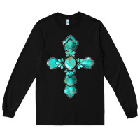 Black western turquoise gemstone cross Long Sleeve Tee - BarkalooDesign