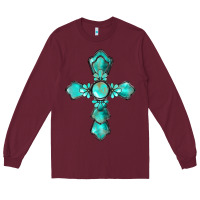 Burgundy western turquoise gemstone cross Long Sleeve Tee - BarkalooDesign
