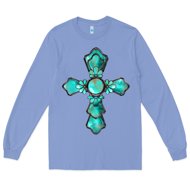 Western Turquoise Gemstone Cross Long Sleeve Tee by BarkalooDesign | Teevron
