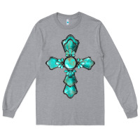 Heather Grey western turquoise gemstone cross Long Sleeve Tee - BarkalooDesign