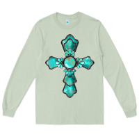 Matcha western turquoise gemstone cross Long Sleeve Tee - BarkalooDesign