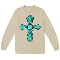 Mushroom western turquoise gemstone cross Long Sleeve Tee - BarkalooDesign