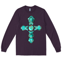 Plum western turquoise gemstone cross Long Sleeve Tee - BarkalooDesign