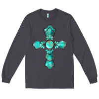 Smoke western turquoise gemstone cross Long Sleeve Tee - BarkalooDesign