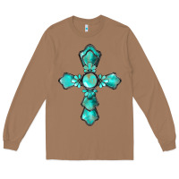 Toasted Coconut western turquoise gemstone cross Long Sleeve Tee - BarkalooDesign