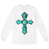 White western turquoise gemstone cross Long Sleeve Tee - BarkalooDesign