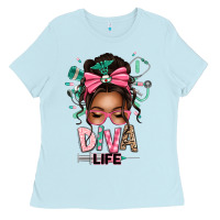 Baby Blue afro messy bun diva life Ladies Tee - texasbilliewilder