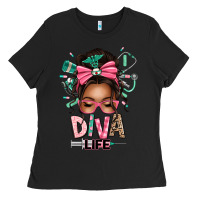 Black afro messy bun diva life Ladies Tee - texasbilliewilder