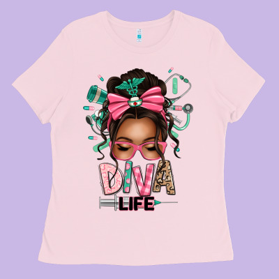 Afro Messy Bun Diva Life Ladies Tee Designed By Texasbilliewilder