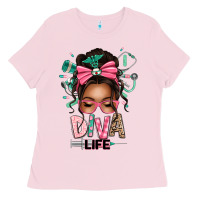 Bubblegum Pink afro messy bun diva life Ladies Tee - texasbilliewilder