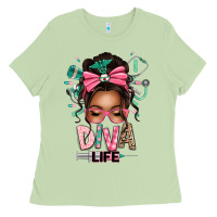 Matcha afro messy bun diva life Ladies Tee - texasbilliewilder