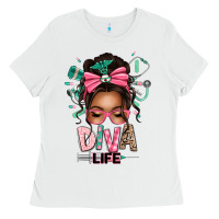 White afro messy bun diva life Ladies Tee - texasbilliewilder