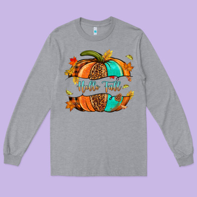 Pumpkin Hello Fall Long Sleeve Tee Designed By Nancycooperartshop