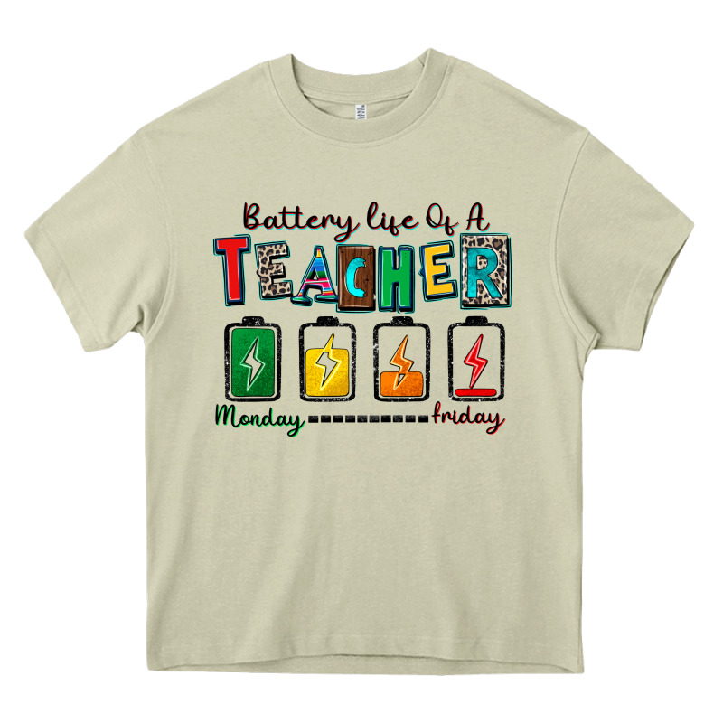 Battery Life Of A Teacher Heavy Core Tee by Zillion Design Studio | Teevron
