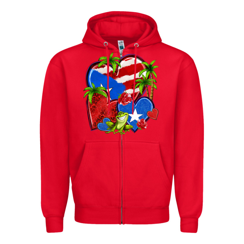 Puerto Rico Hearts Zipper Hoodie by NancyCooperArtShop | Teevron